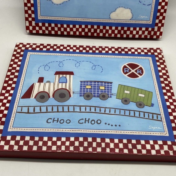 2012 Home Accent Children's Wood Pictures Train & Plane Wall Decoration Nursery - Picture 9 of 9